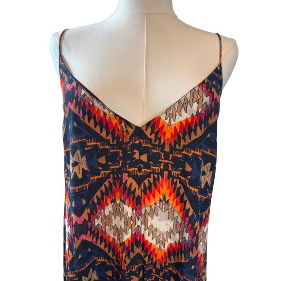 Zara Large Bohemian Beach Maxi Dress Deep V-Neck Aztec Print Tie-Back Sleeveless - Picture 3 of 12